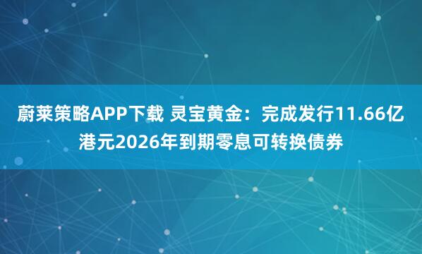 蔚莱策略APP下载 灵宝黄金：完成发行11.66亿港元2026年到期零息可转换债券